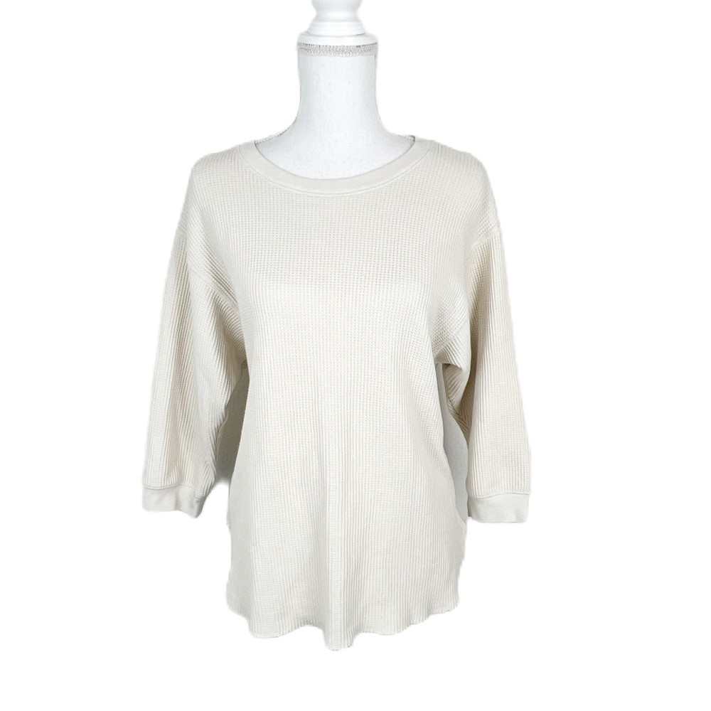 Uniqlo Sweater Women Medium Beige Pullover Knit Solid Wide Sleeve Casual